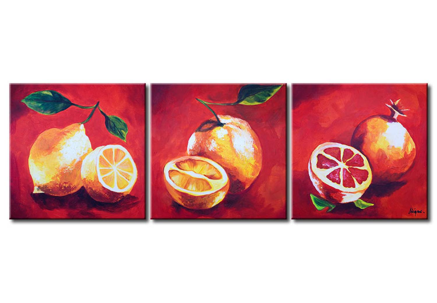Canvas Vitamin C (3-piece) - painted lemons and grapefruits with leaves