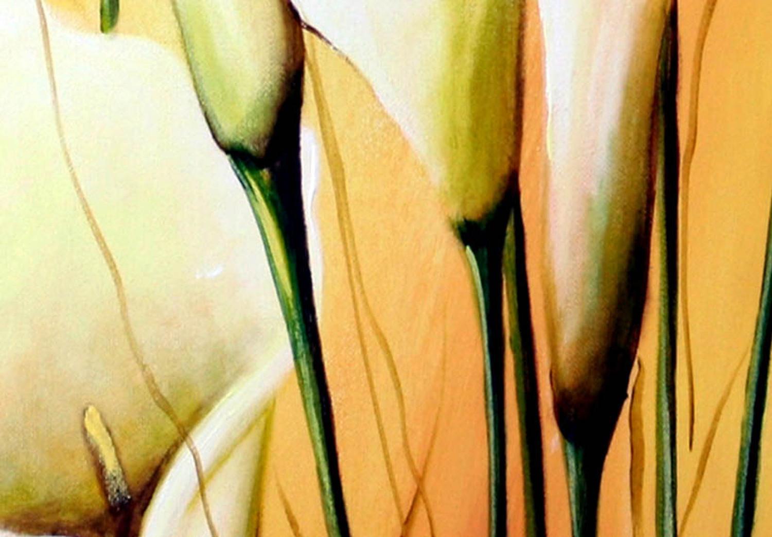 Canvas Classic Beauty (3-piece) - bouquet of light calla flowers on a yellowish background