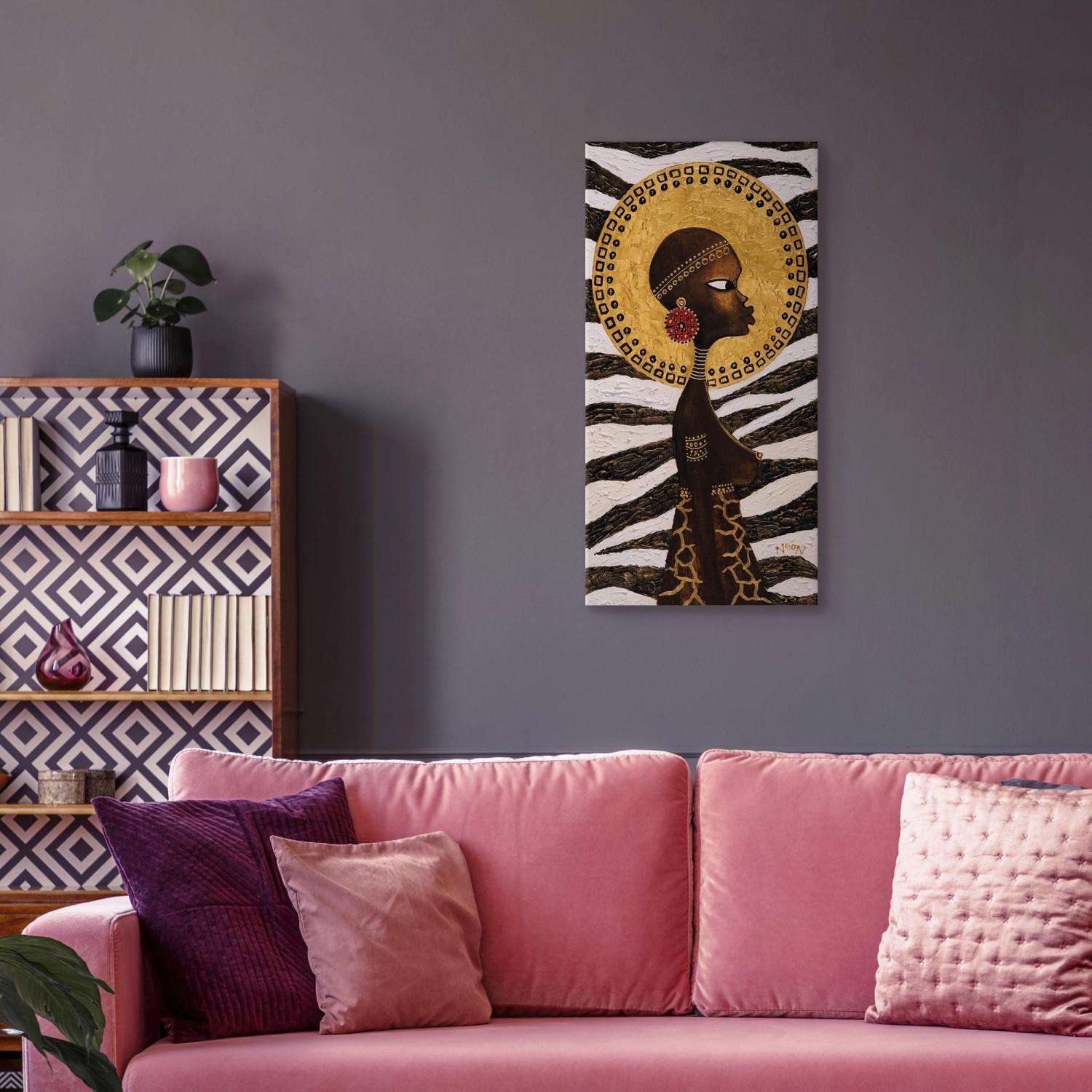 Canvas Woman of Africa (1-piece) - portrait of a woman with animal designs