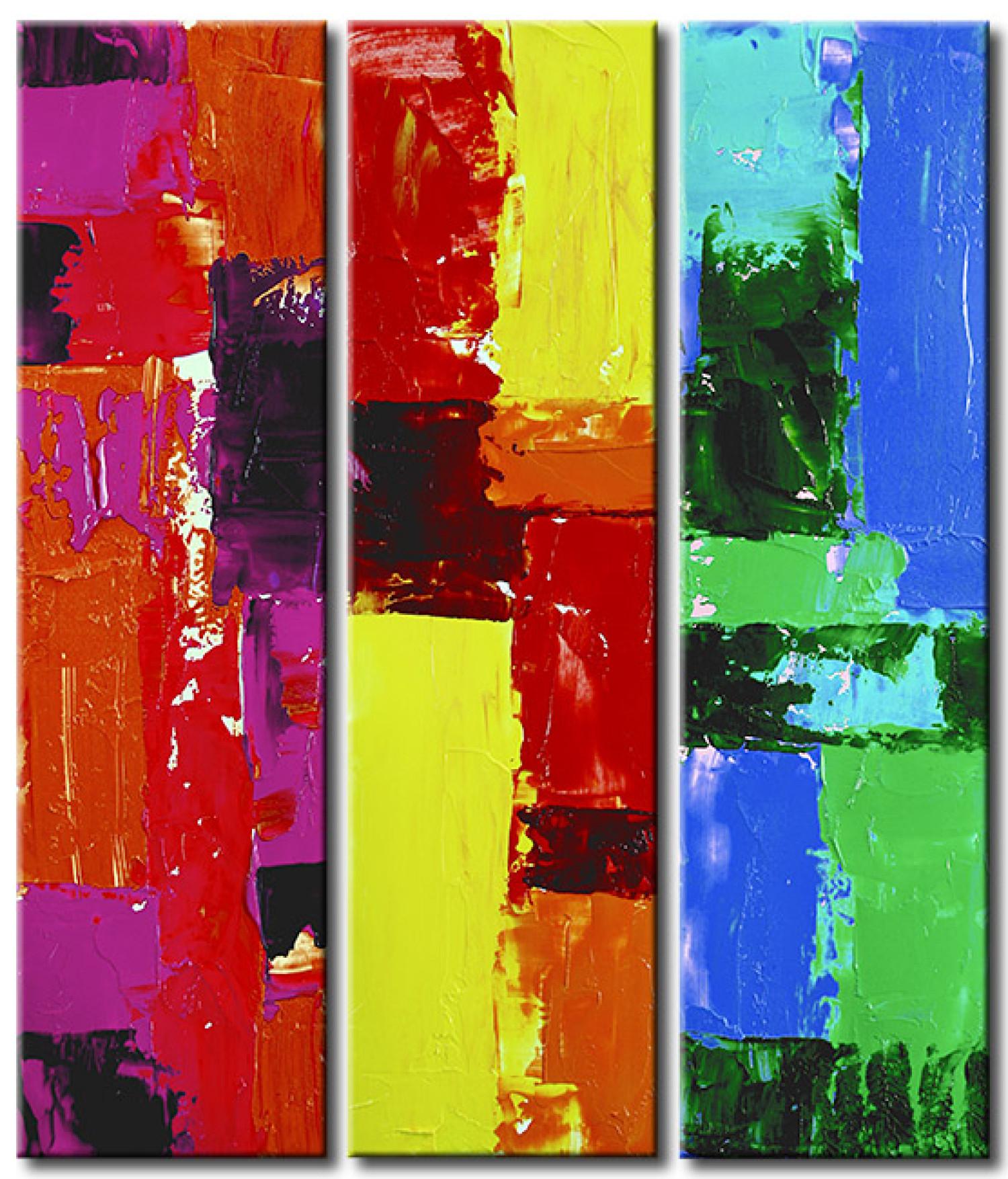 Canvas Colourful Composition (3-piece) - Set of abstractions in colour blocks