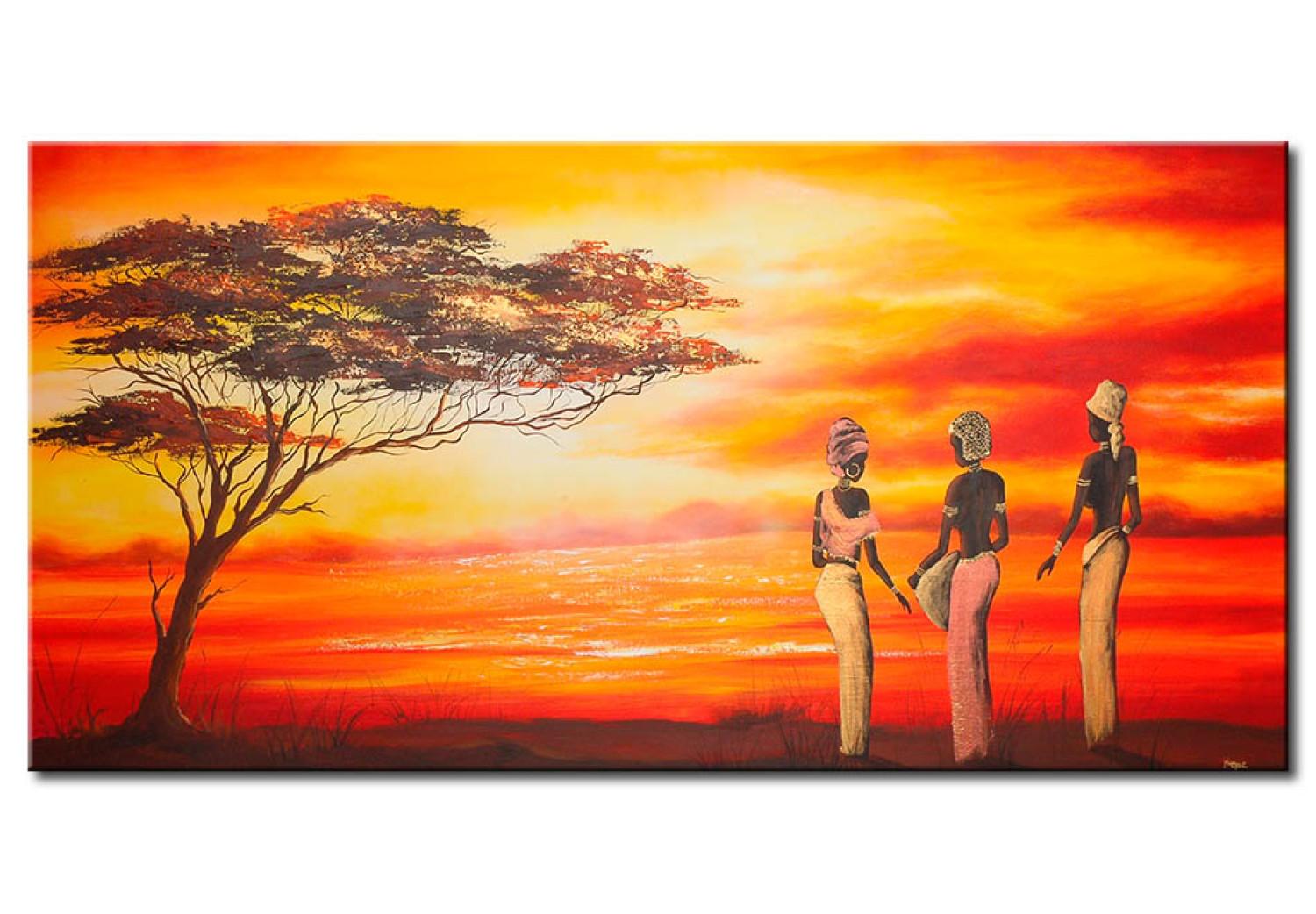 Canvas African women and a lonely tree