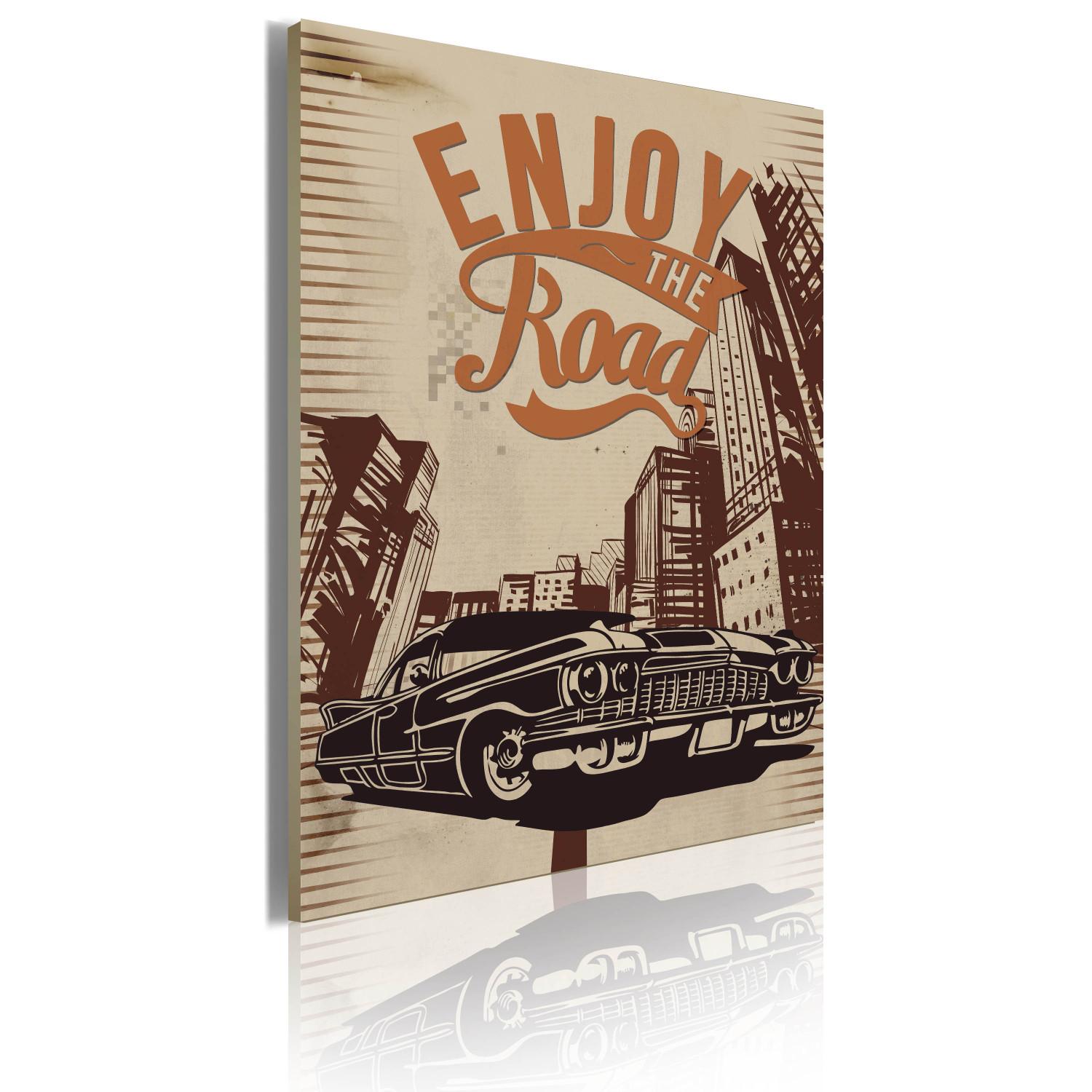 Canvas Enjoy the Road (1-part) - car and skyscrapers in the background in retro style