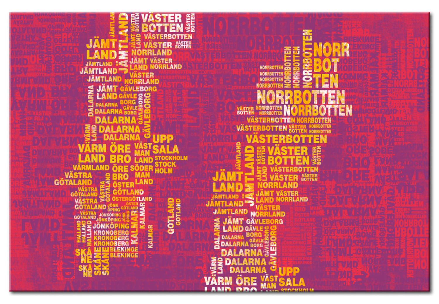 Canvas Text map of Sweden (pink background)
