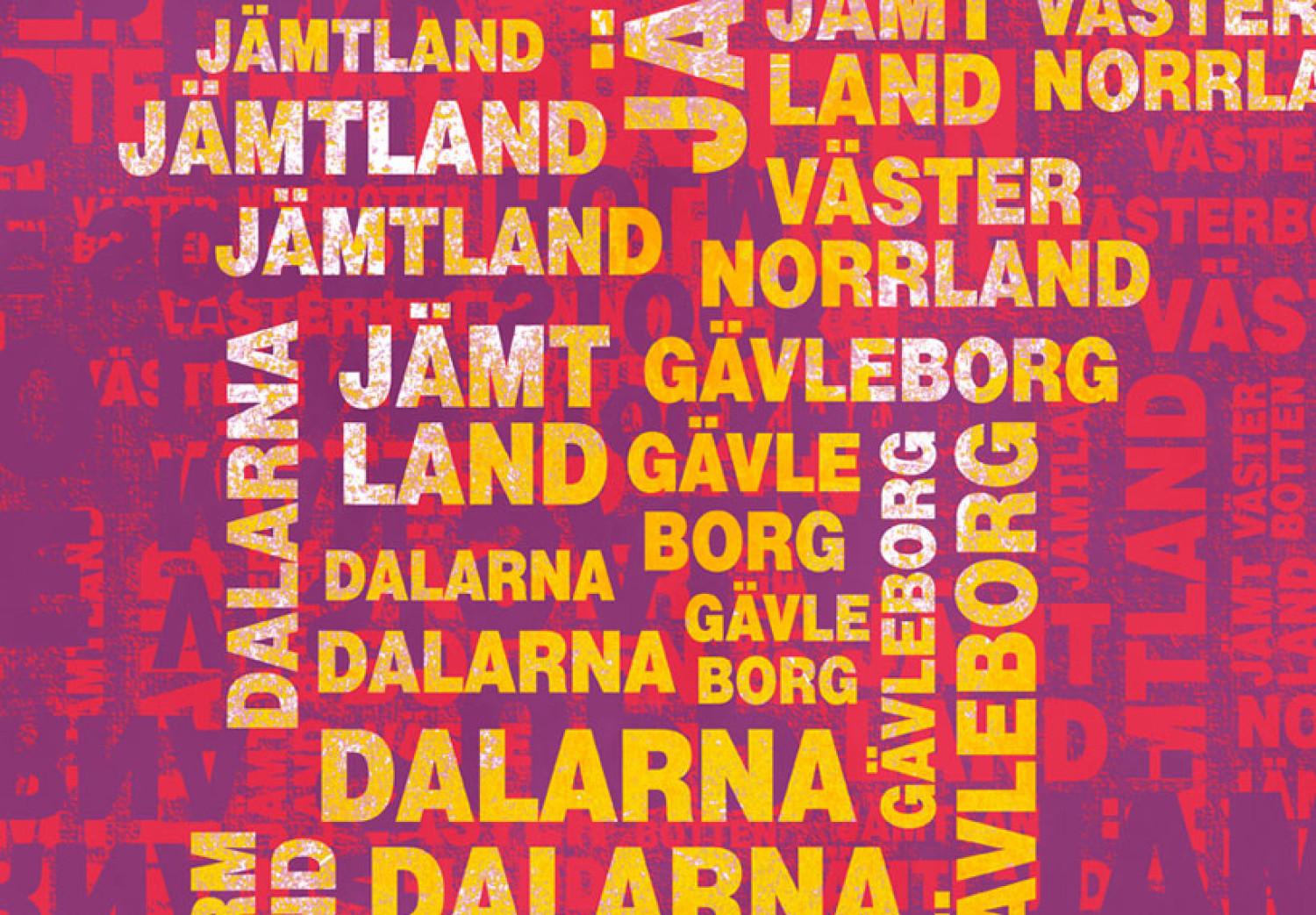 Canvas Text map of Sweden (pink background)