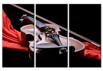 Canvas Velvet violin - a musical instrument on a red fabric