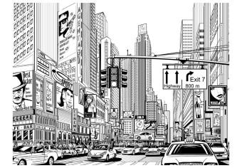 Wall Mural On the Streets of New York City, USA - black and white urban architecture