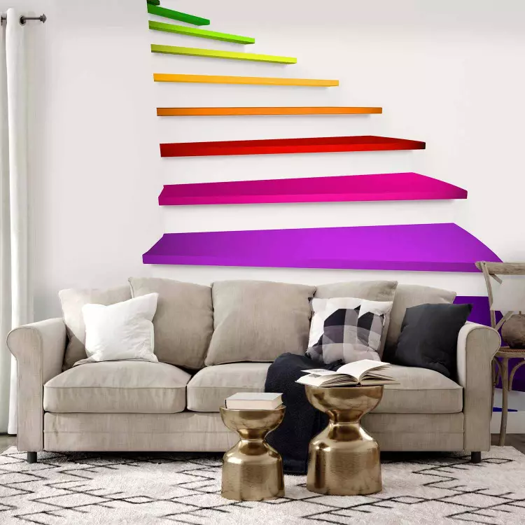 Wall Mural Color Abstraction - 3D Illusion in Space with Rainbow Stairs