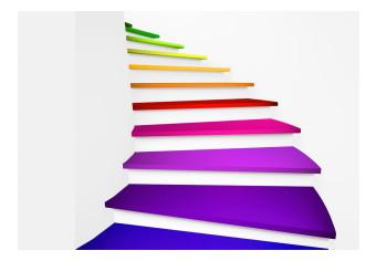 Wall Mural Color Abstraction - 3D Illusion in Space with Rainbow Stairs