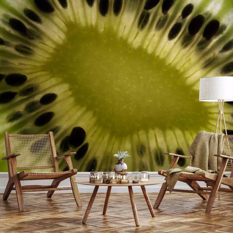 Wall Mural Fruit Flavours - Halved Interior of a Green Kiwi with Seeds
