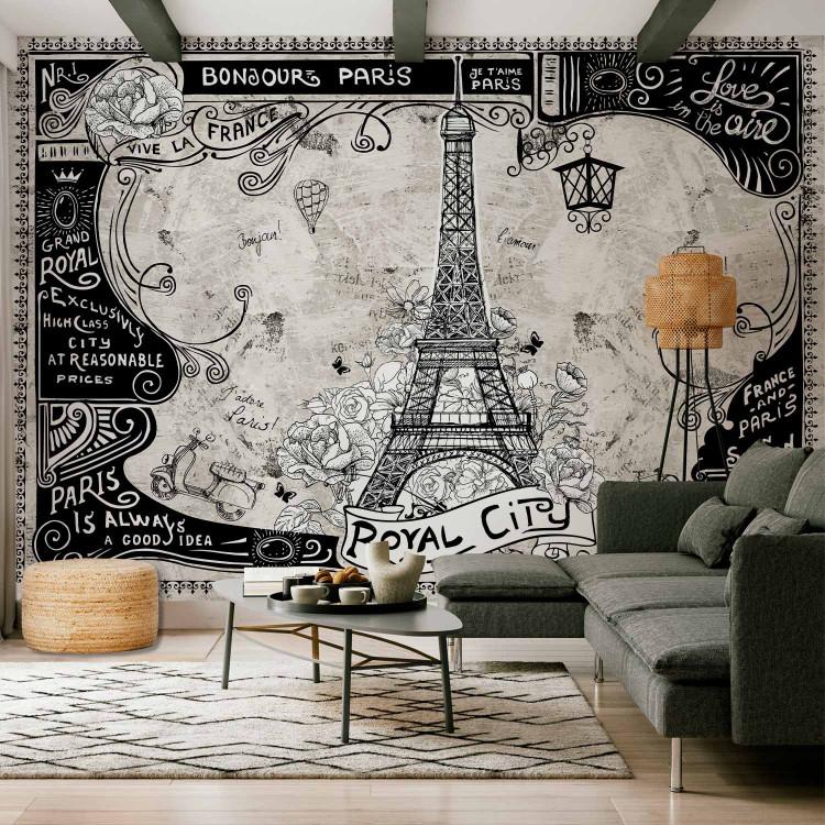 Wall Mural Bonjour Paris - Black and White Collage with Eiffel Tower in French Style