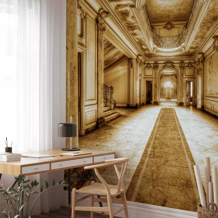 Wall Mural Marble Mystery - Sepia Elements of Classical Architecture in Gold