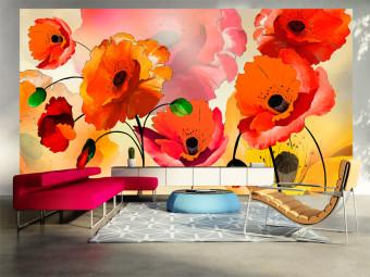 Wall Mural Velvety Poppies - Abstraction of Energetic Flowers on a Bright Background