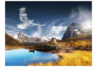 Wall Mural Clouds - Landscape of High Mountains over a Lake under a Blue Sky