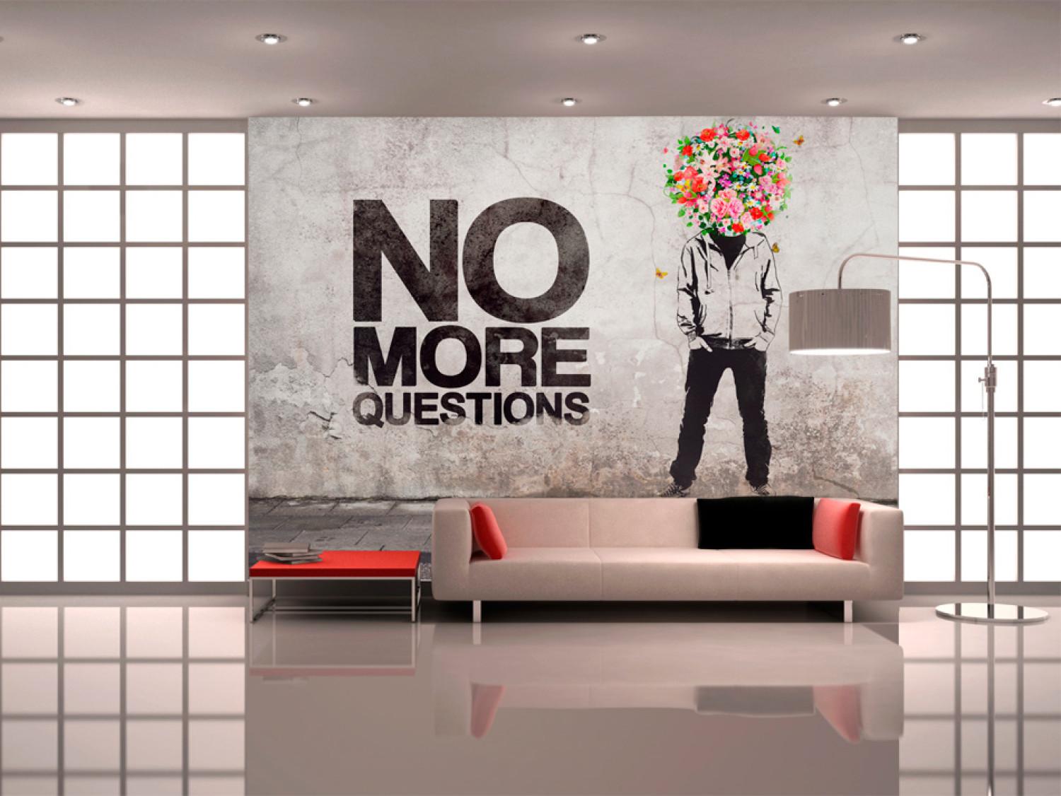 Wall Mural Head of Flowers - Graphic of a Man and English Text on Gray Background