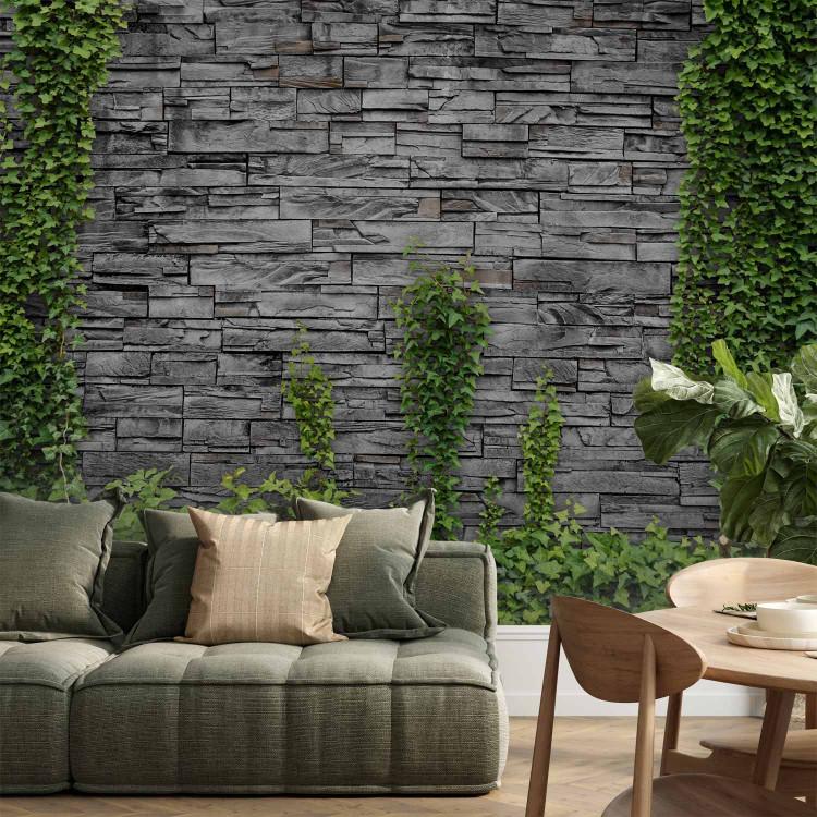 Wall Mural Green Vine - Background with Brick Texture and Green Ivy Design