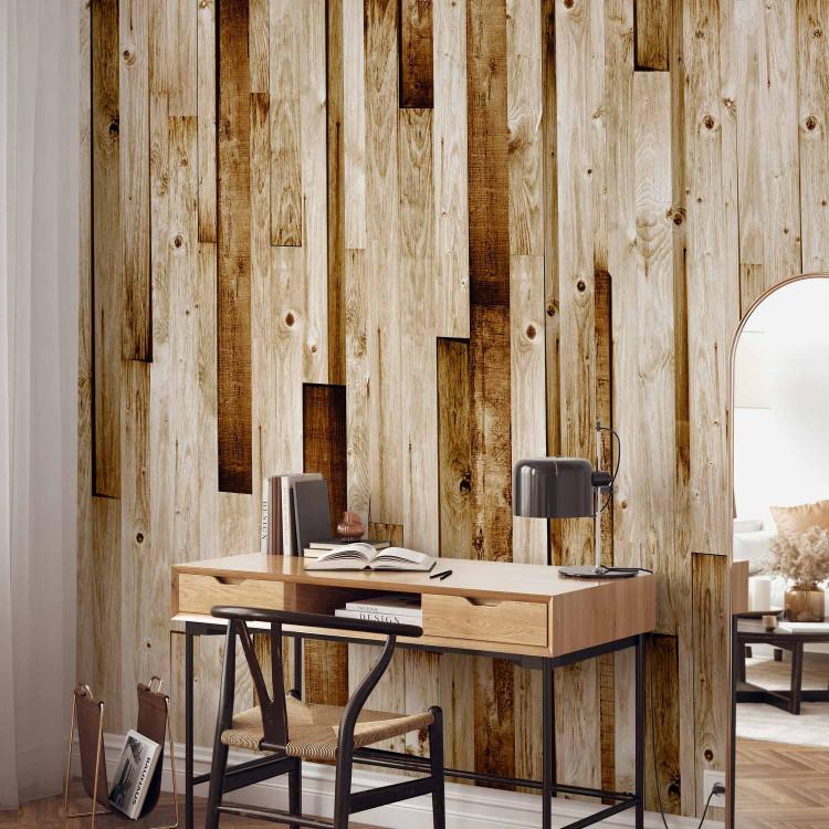 Wall Mural Wooden Texture - Background pattern of light vertical wooden planks