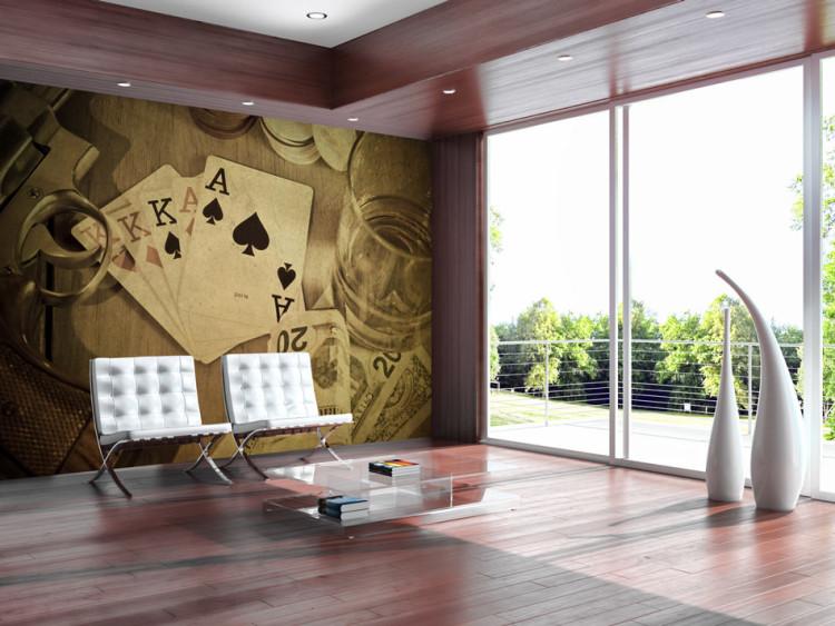 Wall Mural Men's Evening - Money poker game with a retro sepia effect