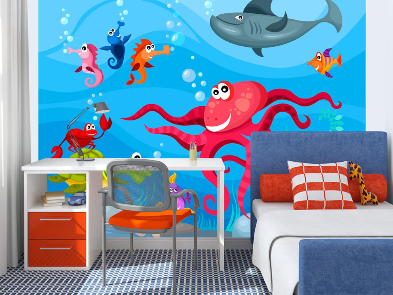 Wall Mural Underwater World - Marine animals: turtle, fish, octopus, and shark