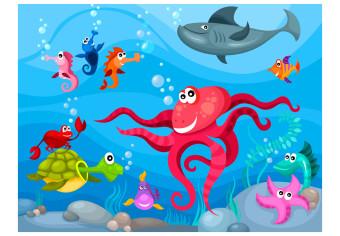Wall Mural Underwater World - Marine animals: turtle, fish, octopus, and shark