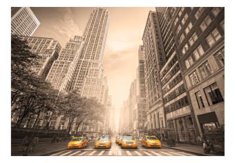 Wall Mural Sepia New York - Architecture with Pedestrians and Taxi Cars