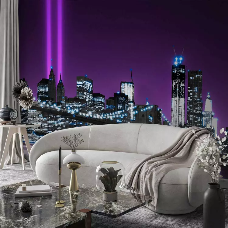 Wall Mural New York in Purple - Manhattan and Architecture with the Brooklyn Bridge