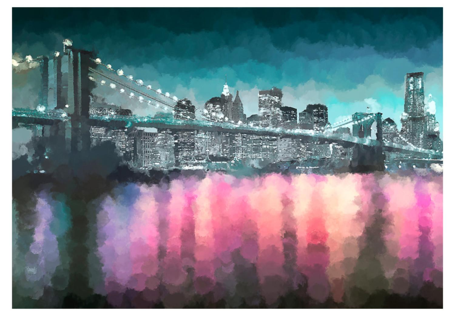 Wall Mural Painted New York - Nighttime Architecture against the Background of the Brooklyn Bridge
