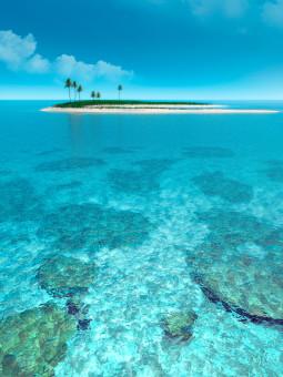 Wall Mural Blue Landscape - Deserted island with palm trees against a turquoise ocean