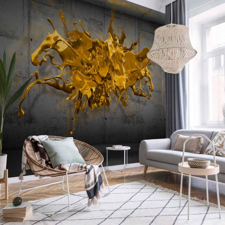 Wall Mural Yellow abstraction - large yellow blob in the centre of graphite concrete