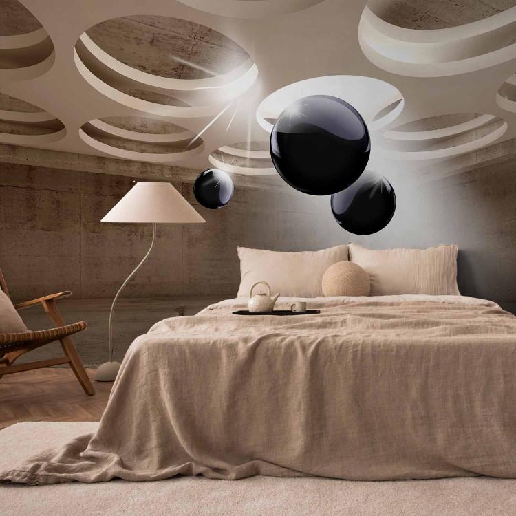 Wall Mural Abstract - concrete space with black spheres and white pattern