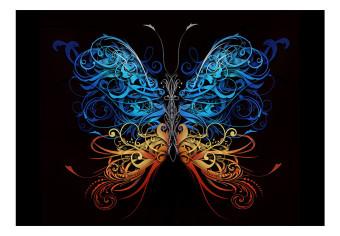 Wall Mural Fantasy - colourful butterfly with ornamented wings on black background