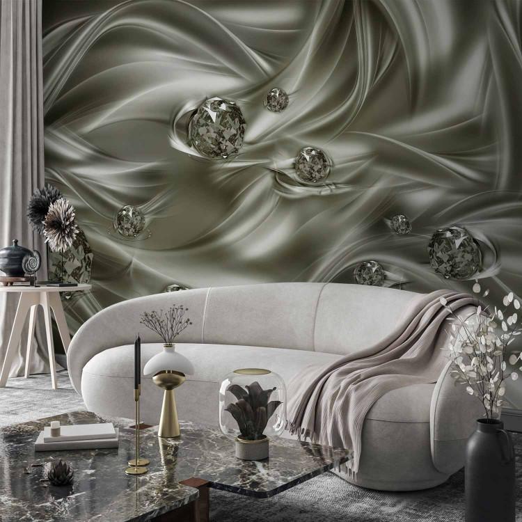 Wall Mural Abstraction in green - diamonds on a wave effect background with diamonds