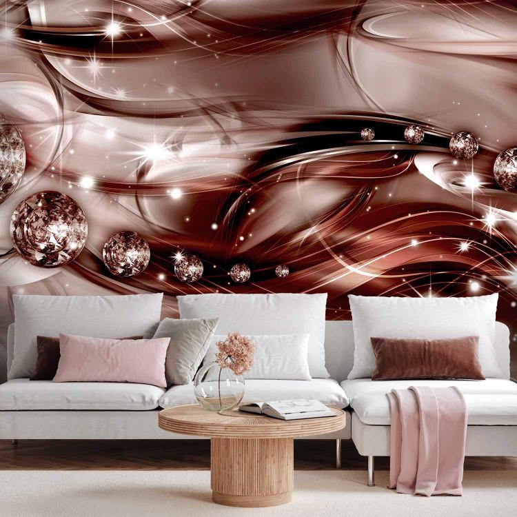 Wall Mural Scarlet shoal - red pattern in delicate wave patterns with sparkle