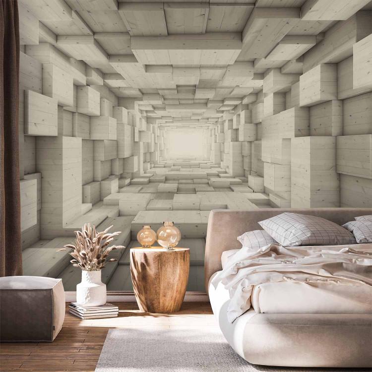 Wall Mural Abstract space - tunnel in bright geometric wooden blocks
