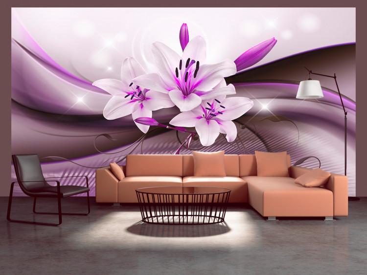 Wall Mural Purple abstraction with background - lilies with glamour and wavy patterns