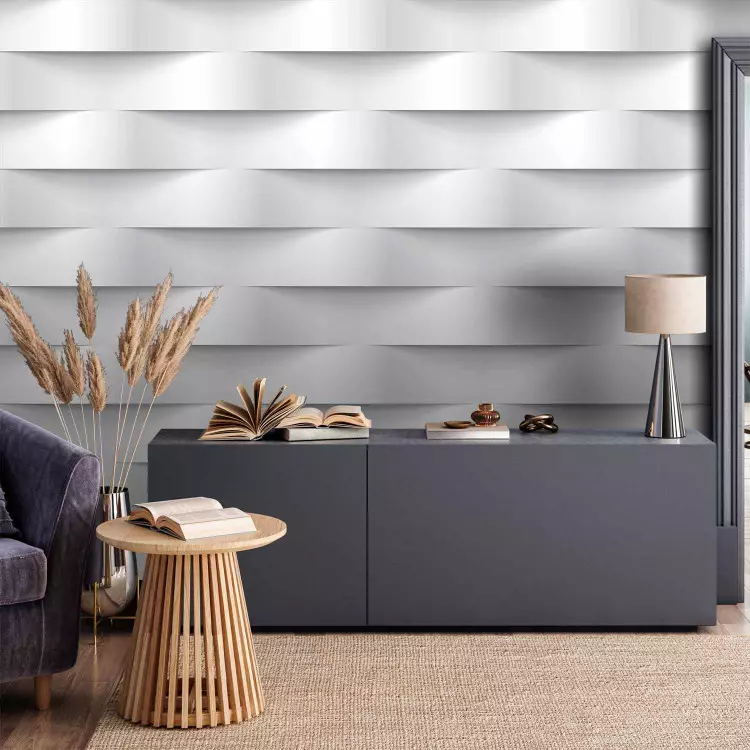 Wall Mural White illusion - motif of geometric elements creating a wave effect