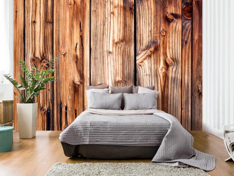 Wall Mural Chamber - brown composition with a texture of irregular planks of wood