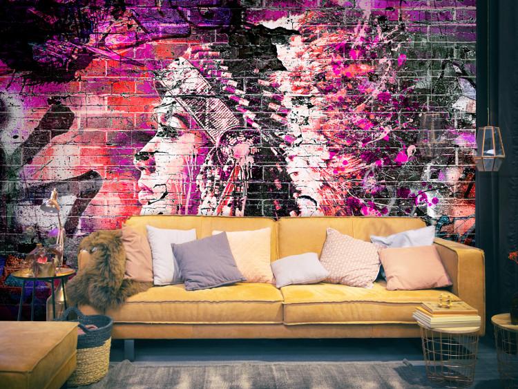 Wall Mural Street art - graffiti with profile of a woman in shades of pink and purple