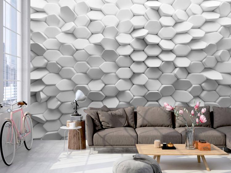 Wall Mural 3D white puzzle - geometric background motif with spatial elements