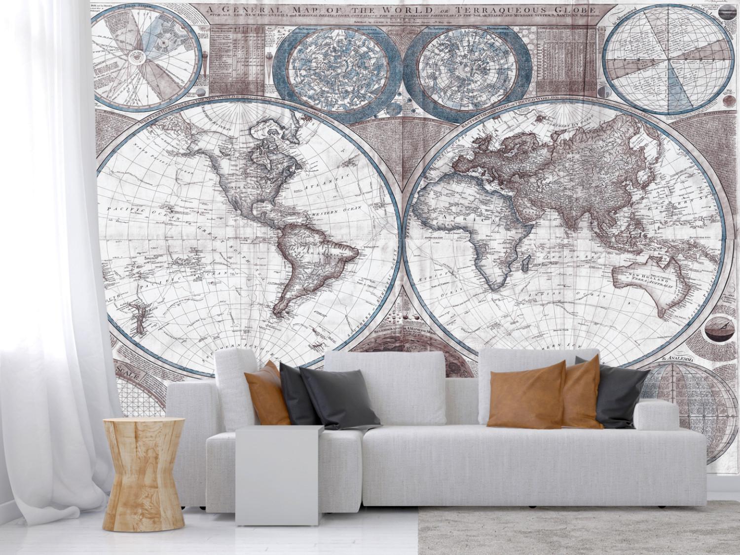 Wall Mural World map - continents in blue shade with French lettering