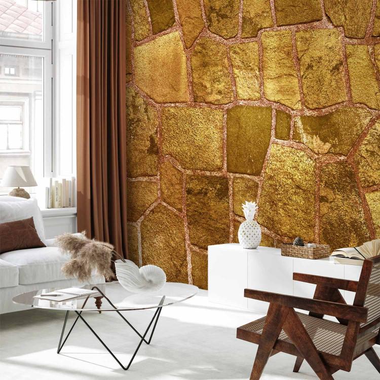 Wall Mural Gold elements - background with irregular texture of stone blocks