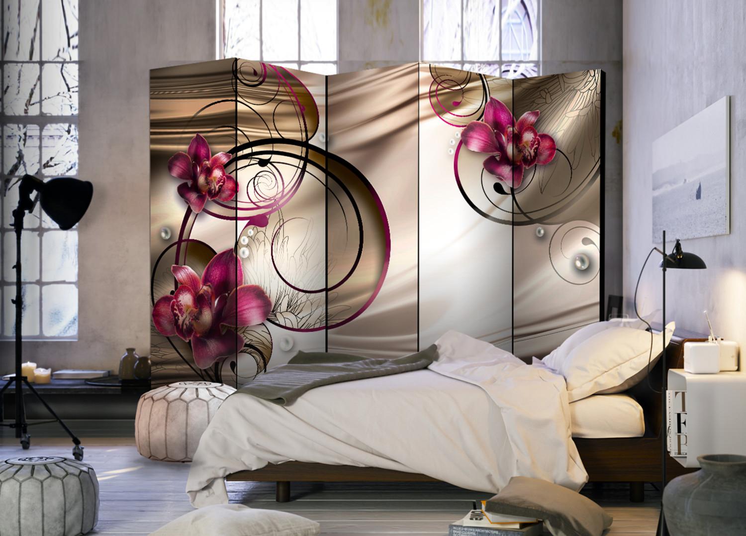 Room Divider Sweet Sensations II - orchid flowers against abstract ornaments