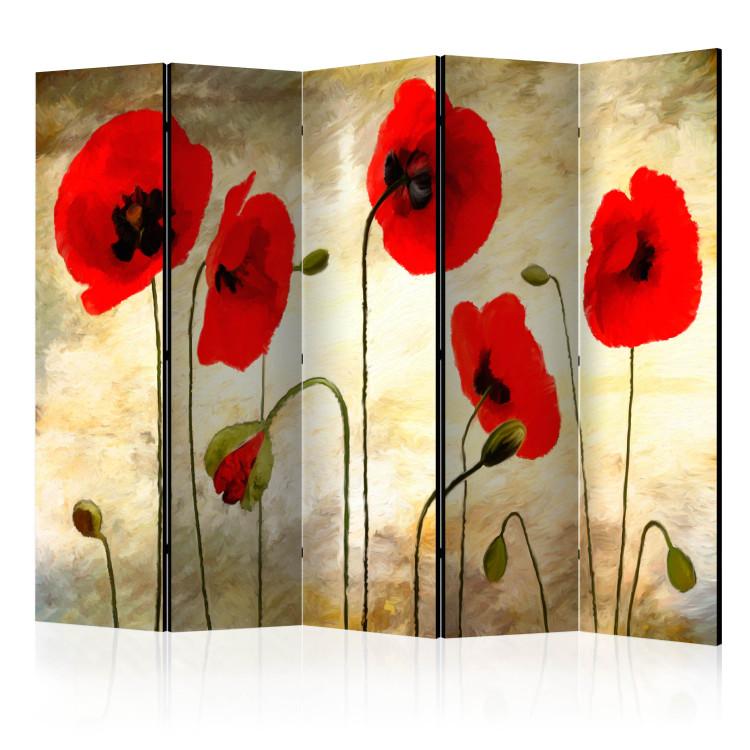 Room Divider Golden Poppy Field II - romantic red flowers on a golden background
