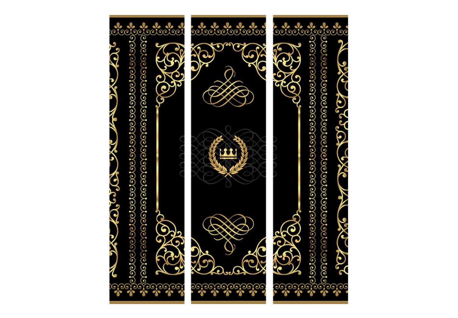 Room Divider Grace of the Night - golden ornamental patterns on black background in retro motif