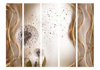 Room Divider Fleeting Moments II - dandelion flowers on a background of undulating ornaments