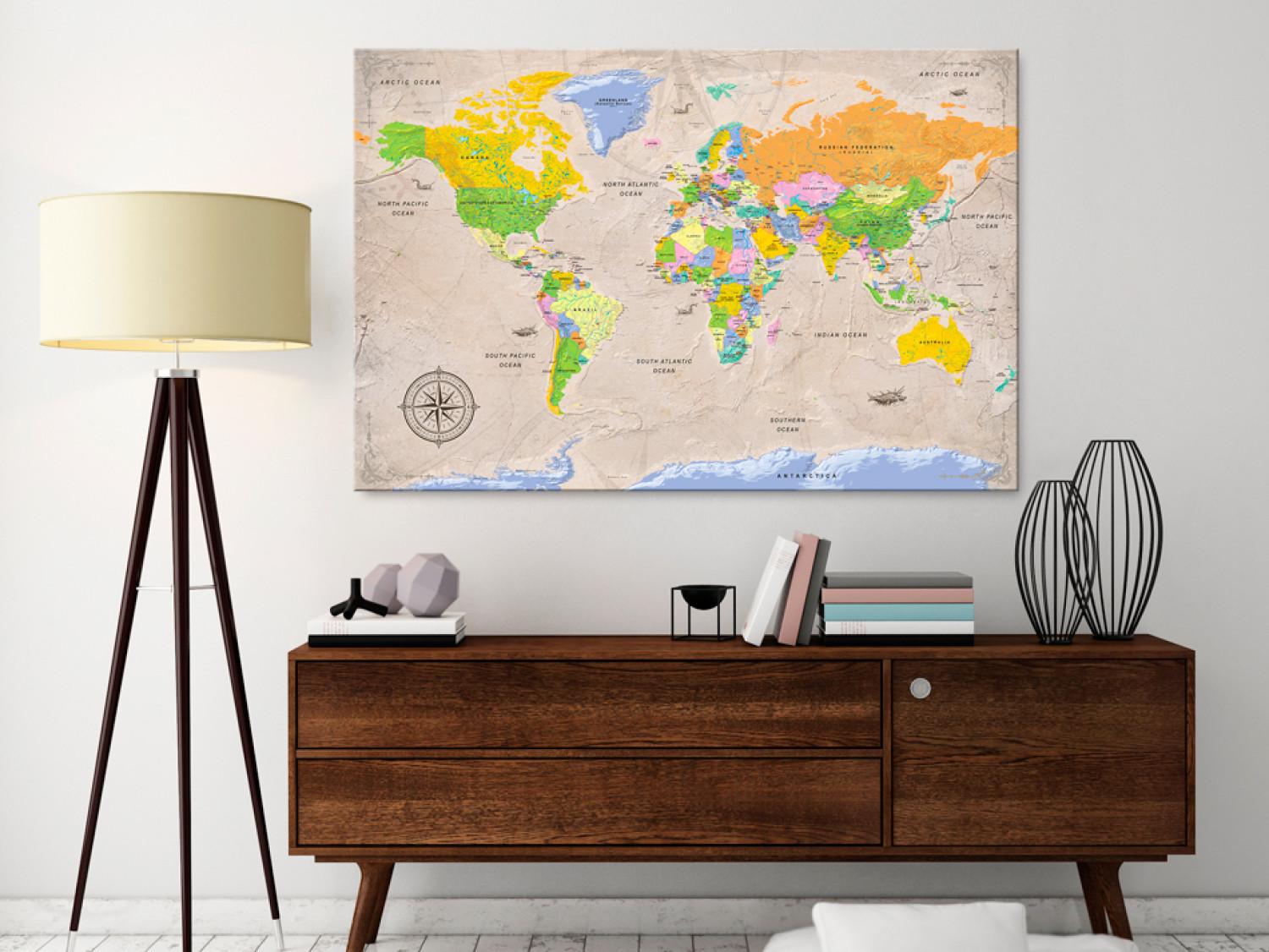 Canvas Unknown Lands (1-part) - Colorful Vintage-Style World Map