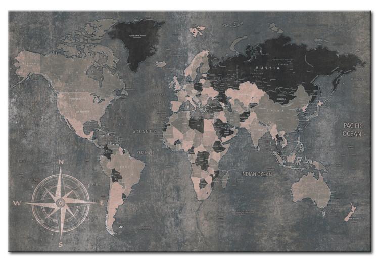 Canvas Print Journey Through Continents (1-part) - World Map in Gray Tones