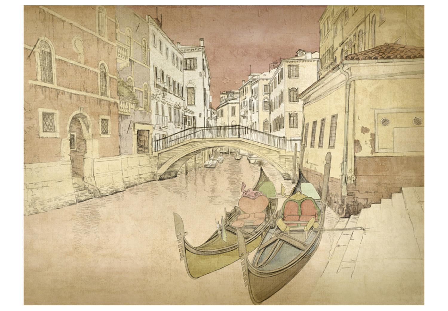 Wall Mural Gondolas in Venice - a fragment of the city's architecture in delicate colours