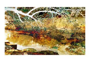 Wall Mural Abstract - fanciful shot of nature with tree leaves and a river in the background
