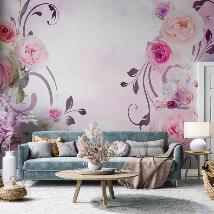 Wall Mural Rose variations - bouquet of flowers on a solid background with a sparkle effect