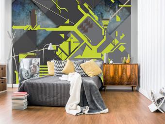 Wall Mural Paths - geometric abstraction with yellow maze and 3D effect